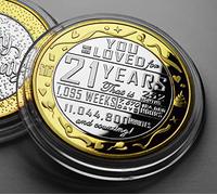 21st Birthday Dual Metal Silver & 24ct Gold Commemorative in Capsule. Gift/Present Celebrating 21 Years Son/Daughter Grandson/Granddaughter
