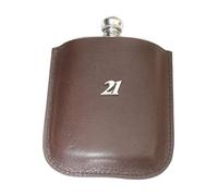 21st Birthday English Pewter 4 Oz Traditional Hip Flask in Brown Leather Pouch Free Engraving 462