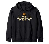 21st Birthday Funny Heartbeat Crown Woman Man 21 year old Zip Hoodie