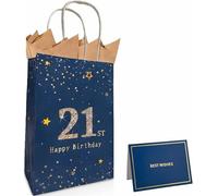 21st Birthday Gift Bag with Card & Tissue Paper - Blue Decoration Happy Birthday Gift Bag for Boys, Grandson, Men Women 21 Year Old Present, Party Supplies (blue - 21st)