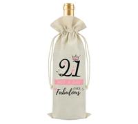 21st Birthday Gift for Girls,Reusable Linen Jute Wine Bottle Bag with Drawstring,“21 and Fabulous” Design,Decorative Eco,Friendly Gift Wrap,Perfect Birthday Present for Her or Friend