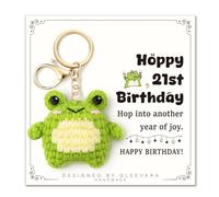 21st Birthday Gift for Her Men, Handmade Crocheted Cute Frog Keychain