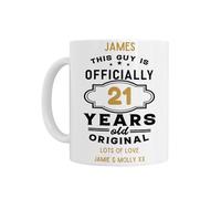 21st Birthday Gift for Him - Personalised 21st Birthday Mug, This Guy is Officially 21 Years Old Original, White Ceramic