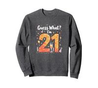21st Birthday Gift - Guess What? I'm 21 Celebration Sweatshirt, Adult Unisex, Dark Heather Grey, XXL