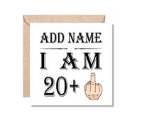 21st Birthday Gift - Personalised Greetings Card - Add Name - 20+1 Middle Finger - Funny Rude Joke Birthday Celebration Card - Dishwasher Microwave Safe -.Best Gift for Brother, Sister, Cousin, anyone