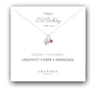 21st Birthday Gift, Puffy Heart Necklace with Choice of Swarovski Crystal Birthstone 925 Sterling Silver, Personalised Jewellery for Women