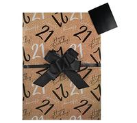 21st Birthday Gift Wrap Pack, 2 Sheets Wrapping Paper, Black Tags and Pull Bows, Packaged in an A4 Boarded Envelope for Protection. Male Female Twenty First Present, Silver