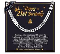 21st Birthday Gifts for Boys - Stainless Steel Cuban Chain Necklace Engraved Love You Forever for 21 Year Old Boy, Happy Birthday Necklaces Men's Jewellery Keepsake for Son Grandson Brother Nephew