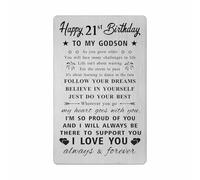 21st Birthday Gifts for Godson - 21st Birthday Card for Godson, 21 Years Old Godsons Bday Gift Presents, Stainless Steel Wallet Insert Card for Godson Turning 21