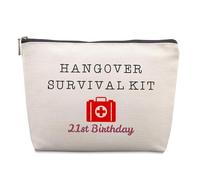 21st Birthday Gifts for Her, Hangover Survival Kit 21st Birthday Gifts Travel Cosmetic Bag, Funny 21 Year Old Birthday Gifts for Her Sister Daughter Niece Granddaughter Friend Cute Makeup Bag, Beige,