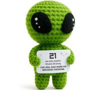21st Birthday Gifts - Handmade Crochet Alien Plush with Funny Legal Adult Birthday Message Card - Cute 21 Years Old Celebration Gift for Him or Her, Bday Milestone Keepsake
