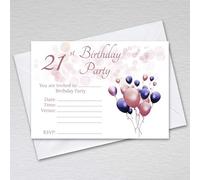 21st Birthday Invitations with Envelopes for Girls - Elegant Rose Gold Balloon Party Invites with Bokeh Background/Female 21st Party Invitation Cards with RSVP (Pack of 50 with Envelopes)