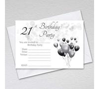 21st Birthday Invitations with Envelopes for Men, Modern Black & Silver Balloon Party Invites: Male 21st Birthday Party Invitation Cards with RSVP (Pack of 50 with Envelopes)