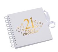 21st Birthday Memory Book, Star Design, Spiral Bound Scrapbook Album with Blank Pages Multiple Colours (White)