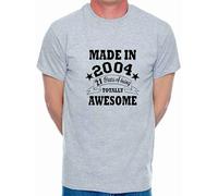 21st Birthday Men's T-Shirt Made in 2004 21 Years of Being Awesome Tee Shirt Medium Grey Black Text