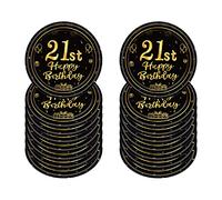 21st Birthday Paper Plates 7”Black and Gold Paper Plates,16Pcs Disposable Tableware Party Plates,Happy 21st Birthday Decorations Plates for Boys,Girls,Him,Her 21st Birthday Party Supplies Table Decor