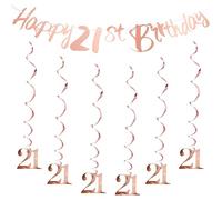 21st Birthday Party Hanging Swirls Streamers 21st Birthday Party Decorations Girls Rose Gold Birthday Ceiling Decors Shiny Foil Swirls for 21st for Women Birthday Anniversary Party Celebration