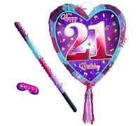 21st birthday pinata with stick - Girls Twenty-First party smashing game - Big 41cm x 38cm