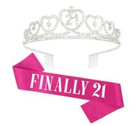 21st Birthday Sash and Crown Silver 21st birthday decorations for Her Finally 21 birthday sash and Rhinestone Crown Tiara Set for Women 21st Birthday Gifts for Her Birthday Party Favor Supplies