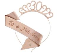 21st Birthday Sash and Tiara Set for Women Crystal Crown Glitter Adjustable Sash (30th)