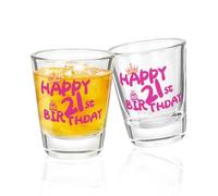 21st Birthday Shot Glass Gift Set for Her, 2 Pack with Gift Box, 1.75 Oz