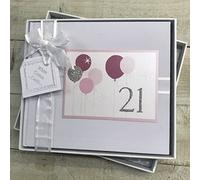 21ST Birthday. Special Occasion. Guest Book. Pink Balloons Design. Hand Finished by WHITE COTTON CARDS (BALP21G)