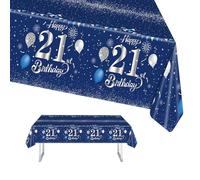 21st Birthday Table Cloth, 137x274cm Tablecloths Blue and Sliver 21st Birthday Party Table Decor, Plastic Waterproof Rectangular Table Cover for Men Women, Birthday Gifts Party Table Decoration