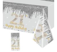 21st Birthday Table Cloth, 137x274cm Tablecloths Sliver and Gold 21st Birthday Party Table Decor, Plastic Waterproof Rectangular Table Cover for Men Women, Birthday Gifts Party Table Decoration