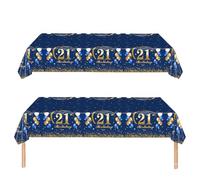 21st Birthday Table Decoration,2pcs Navy Blue Gold 21st Table Cloth,Happy 21st Birthday Tablecloth for Boys,Girls,Men ,137*274cm Plastic Tablecloths Table Cover 21st Birthday Decorations for Him Her
