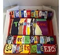 21st Birthday themed novelty chocolate box. (7 inch brown box, Main bar - milk choc)