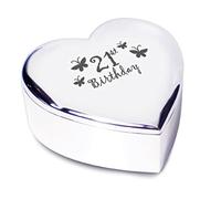 21st Birthday with Butterflies Silver Finish Heart Shaped Trinket Box