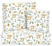 21st Birthday Wrapping Paper,5Pcs 50 * 70cm Green Gold Wrapping Paper for Women Girls Men Boy Birthday Decorations