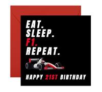 21st Cool Birthday Card For Him - 'Sleep Eat F1 Repeat 21st Birthday' - Presents for Best Mate, BFF, Friend, Buddy, Partner, Bro - Formula Racing Fan - Comes with Fun Stickers