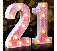 21st Decorative LED Light Up Numbers 21st Marquee Light Up Numbers Sign Birthday Table Decoration Glitter Pink 1 and 2 Suitable for Birthday Wedding Anniversary Party Home Bar Party Decor