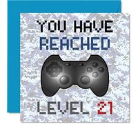 21st Gamer Birthday Card - You Have Reached Level 21 - Mens Birthday Cards, Games Greeting Cards, Video Game Gaming Daughter Son Adults Grandson Granddaughter 145mm