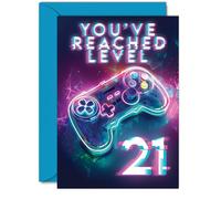 21st Gamer Birthday Cards for Men Women - You've Reached Level 21 - Happy 21 Birthday Card for Son Daughter Brother Sister Friend, A5 Twenty-One Twenty-First Bday Video Game Greeting Cards