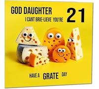 21st God Daughter Birthday Card - Cheese Pun Funny God Daughters Birthday Card for 21 Year old twenty one, twenty first