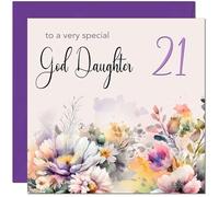 21st God Daughter Birthday Card - Purple Floral God-Daughter's Birthday Card for 21 Year old twenty one, twenty first