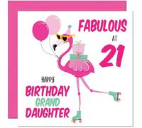 21st GrandDaughter Birthday Card - Fabulous Flamingo - Pink Cute Granddaughters Birthday Card for 21 Year old twenty one, twenty first