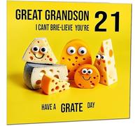 21st Great Grandson Birthday Card - Cheese Pun Funny Great Grandson Birthday Card for 21 Year old twenty one, twenty first