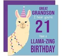 21st Great Grandson Llama Birthday Card - Llamazing - Funny Llama Great-Grandsons Birthday Card for 21 Year old twenty one, twenty first