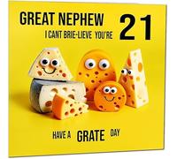 21st Great Nephew Birthday Card - Cheese Pun Funny Great Nephews Birthday Card for 21 Year old twenty one, twenty first