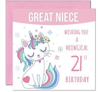 21st Great Niece Birthday Card - Meowgical Funny Cat Birthday Card for 21 Year old twenty one, twenty first