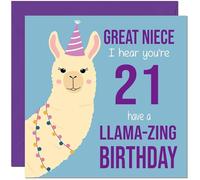 21st Great Niece Llama Birthday Card - Llamazing - Funny Llama Great-Nieces Birthday Card for 21 Year old twenty one, twenty first