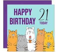 21st Happy Birthday Card - Cute Cats Birthday Card for 21 Year old twenty one, twenty first