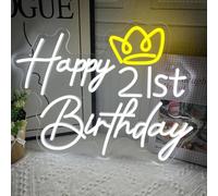 21st Happy Birthday Neon Sign, 16.9 x 13 Inch Birthday Neon LED Signs, Dimmable Neon Happy Birthday Light for Wall Decor, Birthday Light Up Sign Party Decoration for Home Club Bar Pub Anniversary