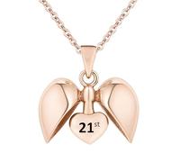 21st Necklace Rose Gold Elegantly plated over Sterling Silver 21 Happy Birthday Heart Charm Pendant with 20" Classic Cable Link Chain Gift for Women Her Girls Daughter Sister