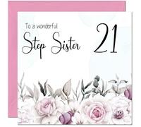 21st Step Sister Birthday Card Floral Elegant Step Sisters Birthday Card for 21 Year old twenty one, twenty first