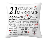 21th Anniversary Cushion Cover Gift for Him Her, 21 Years Anniversary Wedding Gifts Decorations for Couple Boyfriend Girlfriend Men Women Husband Wife, 21 Years of Marriage Pillow Case 45x45cm