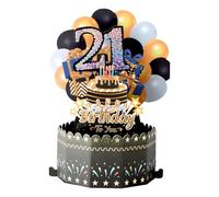21th Birthday Card Happy 21th Birthday 3D Pop Up Greeting Card 21 th Birthday Gifts with Note and Envelope for 21 Years Old Wife Husband Mother Father Women Men Sister Friends (21th black)